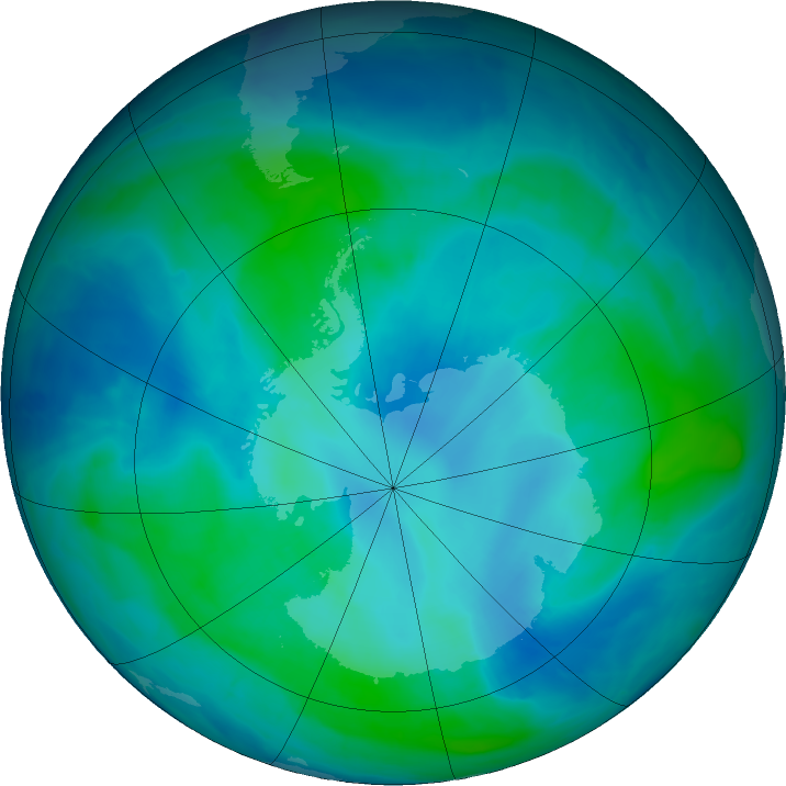 Antarctic ozone map for 22 February 2016